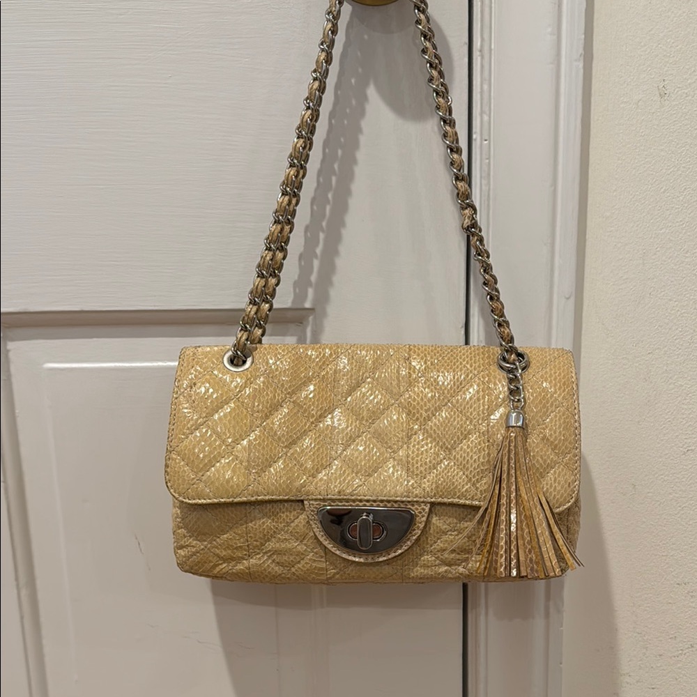 Quilted chain purse faux snake leather silver chain bag “Chanel” style